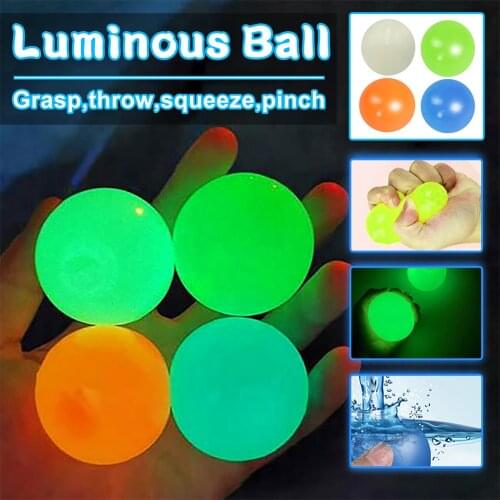 4Pcs Stick Wall Ball Luminous Wall Target Ball Sticky Decompression Toy Adult Sticky Squash Colorful Balls Kids Gift Indoor Toys