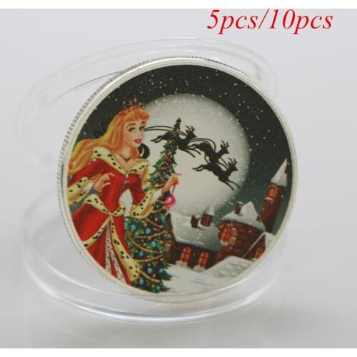 5pcs/10pcs Beautiful Lucky Christmas Princess Cartoon Silver Plated Commemorative Coin For Christmas Gifts And Tree Decoration