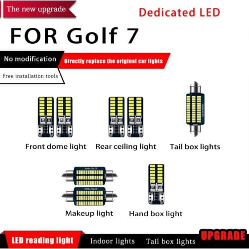 8 Pcs/set Car White Interior LED Light Bulbs Package 39mm 12V For Volkswagen VW Golf 7 Auto Map Dome License Lamp Light Styling