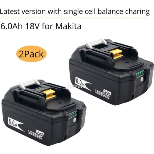 2 Pack Power Tools Battery for Makita 18V Battery 6ah 6000mAh BL1860 Bl1850 BL1840 BL1830 LED Light Balance Charging Safeguard