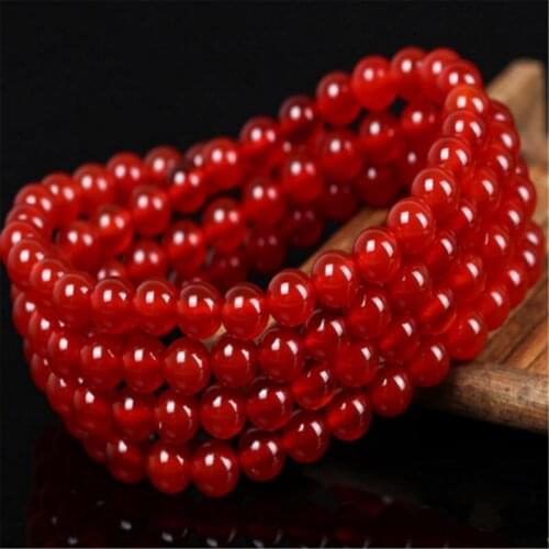 Drop Shipping Women Femme Genuine Natural Red Gems Stone 6mm Loose Round Crystal Bead Jewelry Fashion Charm Bracelet
