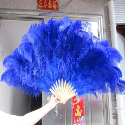 High Quality Royal Blue Big Fluffy Ostrich Feather Fan Decorates Halloween Party for Belly Dancers DIY 12 Feather Fan Bars