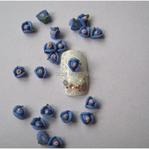 CF3-9 30pcs Cute Ceramic Blue Flower Shape Nail Art Decoration Outlooking