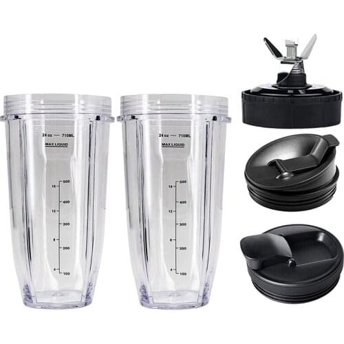 24Oz Cups Compatible for Nutri Ninja Auto IQ Series Blender,Pro Replacement Parts with 2 Type Lids,7Fins Extractor Blade