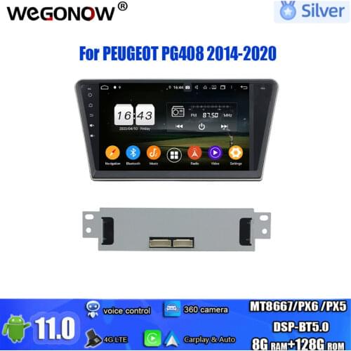 For PEUGEOT PG408 2014-2020 Wireless Carplay PX6 IPS Car DVD Player DSP Android 10.0 4GB +128GB GPS RDS Radio Wifi Bluetooth 5.0