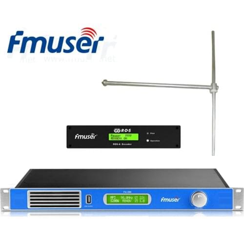 FMUSER FU-200A 1U 200W FM Transmitter with FU-DV1 Antenna+20m 1/2" Cable & RDS-A Encoder