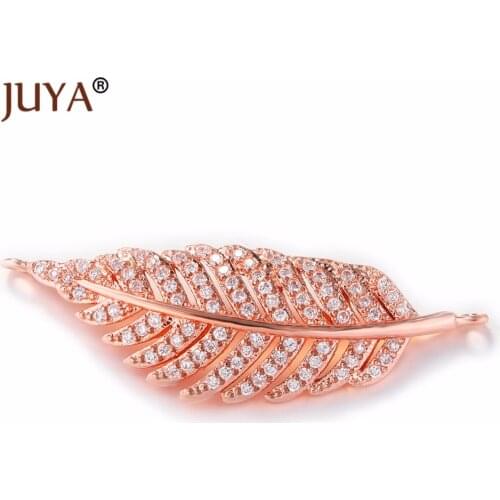 Jewelry making supplies gold rose gold luxury zircon rhinestone Leaf charm connectors for diy bracelet necklace earrings