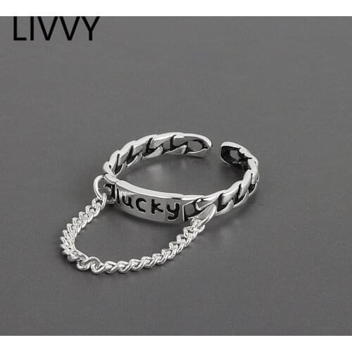 LIVVY Retro High-Quality Silver Color Jewelry Personality chain tassel double lines Arrow Opening Rings