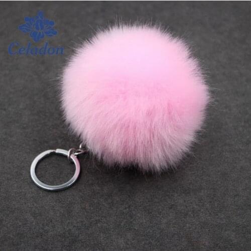 New Simulation Fluffy Rabbit Fur Ball Rings Pendant Cute Pompom Artificial Rabbit Fur Keychain Car Bag Key Ring Jewelry Making