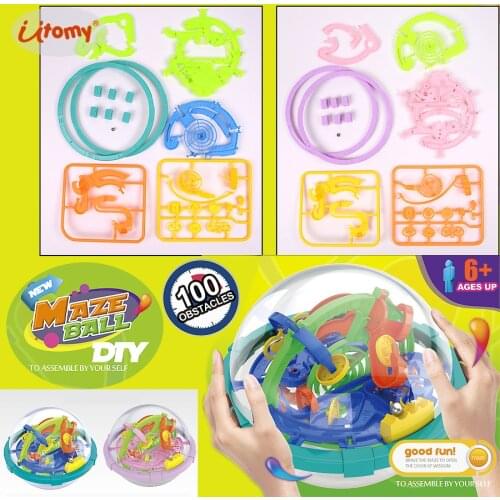 DIY Construction 3D Labyrinth Magic Rolling Globe Maze Intellect Ball Marble Puzzle Cubes Brain Teaser Game with display stand