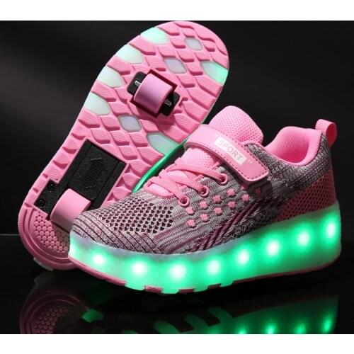 USB Sale Kids Boys Shoes with Two Wheels Children Shoes Glowing Sneakers Led Light up Kids Shoes For Boy Girl Shining Shoe