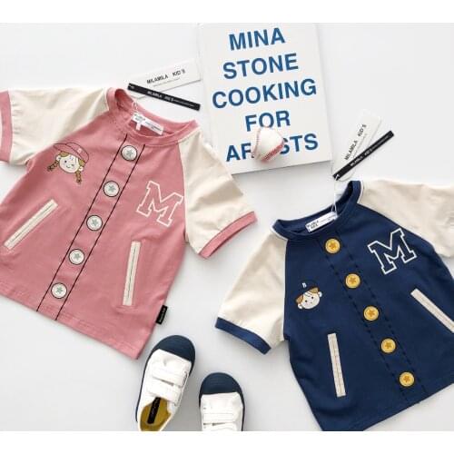 Tonytaobaby Summer New Boys' and Girls' Fake Baseball Uniform Cotton Short Sleeve Round Neck T-shirt