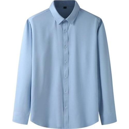 Large size mens solid color stretch long sleeve shirt Mens Spring and Autumn New Large Business Casual Shirt Thin New 2021