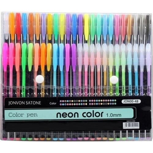 48pcs Colors Glitter Sketch Drawing Color Pen Markers Gel Pens Set Refill Rollerball Pastel Neon Marker Office School Stationery