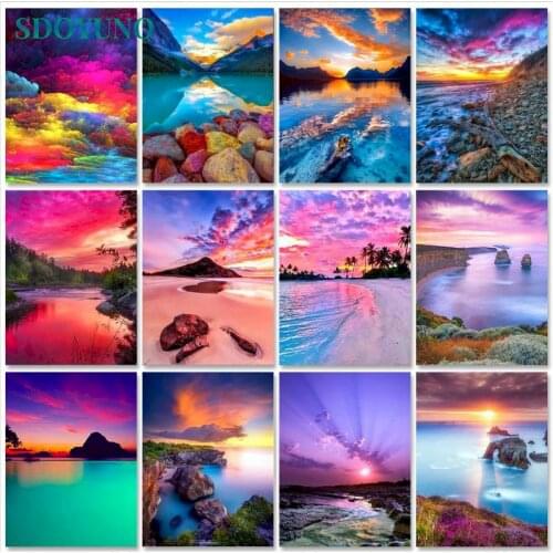 SDOYUNO Oil Paint By Numbers Kits Painting By Numbers On Canvas Frameless 60x75cm Seascape Draw Painting DIY Scenery Home Decor
