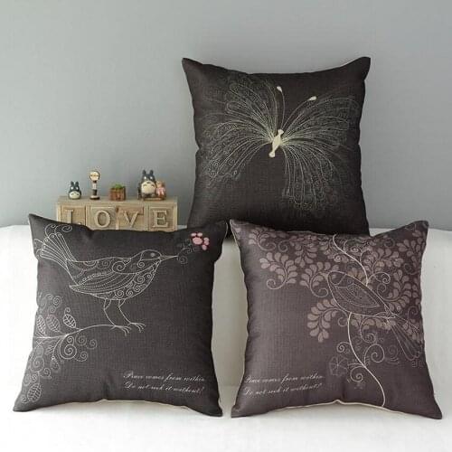 Black Animal Printed Butterfly Birds Decorative Pillows Cushion Cover for home Cotton Linen Pillowcase Car pillows Covers 45x45