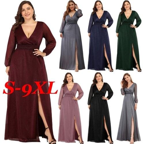 Charming Plus Size Formal Evening For Lady High Side Split Dresses Women V-Neck Plus Size