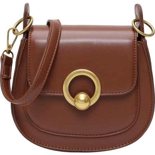 Lady Solid Color Solid Handbags Pu Leather Saddle Bags for Women 2021 Fashion Shoulder Simple Bag