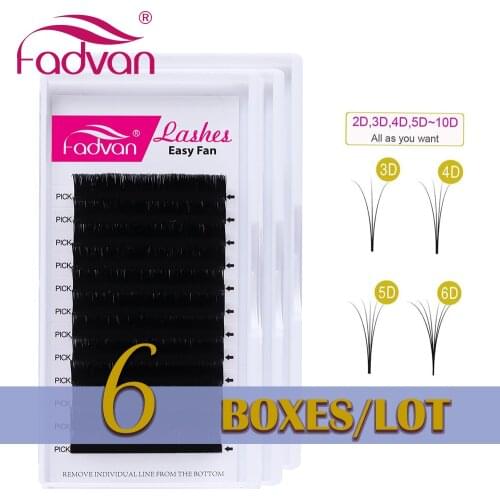 6 Tray/Set Fadvan Easy Fan False Eyelash Extensions DIY 2D/3D/4D/5D/6D..10D Auto Blooming Fake Makeup Lashes for Building