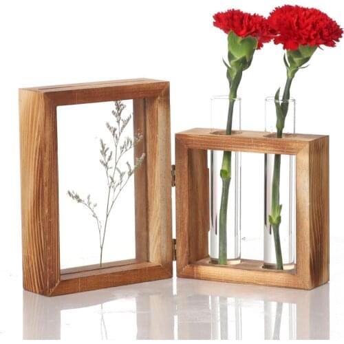 Creative Transparent Vase With Vintage Wooden Frame Home Bedroom Office Coffee Shop Room Wedding Decoration