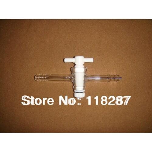 Straight adapter with PTFE Stopcock, with hose connection,glass valve