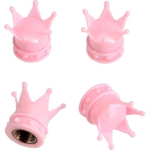 4pcs Pink Crown Shape Car Auto Wheel Tire Tyre Valve Stem Caps Dust Covers