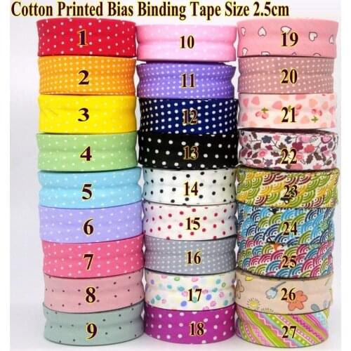 Romantic Polka Dot Bias Tapes Single Fold Cotton Bias Binding Fabric Tape for DIY Handmade Sewing Material 25mm x 5m