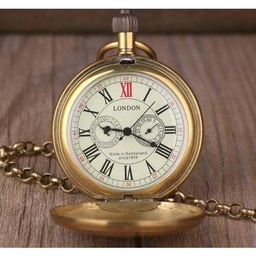Luxury High Quality London Mechanical Pocket Watch Roman Number Pendant Chain Watch Men Women'Gift
