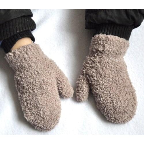 Warm Plush Thick Warm Gloves Winter Plus Velvet Mittens Children Kid Coral Fleece Full Finger Gloves For 1-4Y Kids Gloves