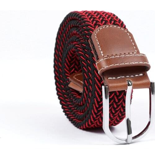 Tj-TianJun Women Woven Elastic Belt Alloy Pin Buckle Bicolor Casual Outdoor Fashion Men Waistband Freely Adjustable Girdle New