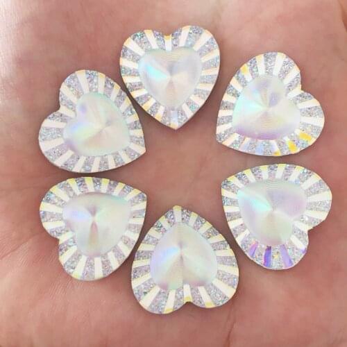 50pcs White AB Resin Cute Bling 20mm Heart Flatback Rhinestone Appliques DIY Wedding Scrapbook Craft Ornaments SF416*5