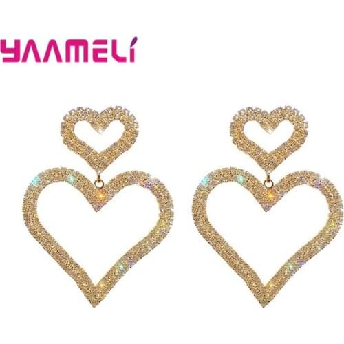 Hot Sale New Summer Fashion 925 Sterling Silver Female Jewelry Charming Crystals Love Shape Earrings For Woman Wife Girls