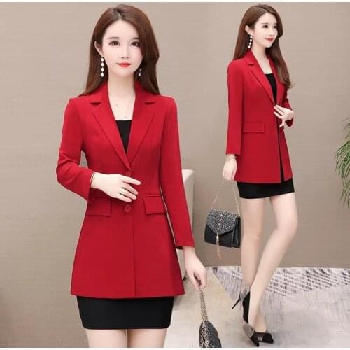 2021 New Spring Autumn Female Blazer Jacket Black Red Office Ladies Long-sleeved Suit Coat Plus size 7XL Elegant Slim Outwear