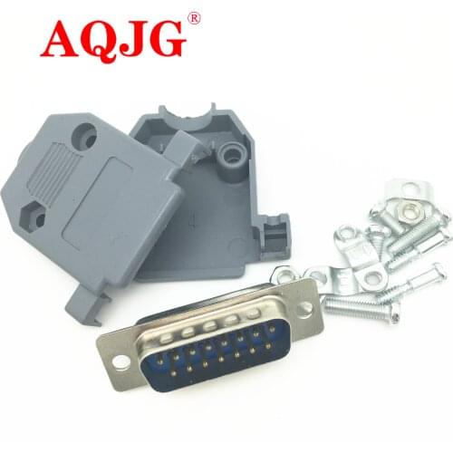 10pcs Parallel Serial Port DB15 15 Pin 15 Way D Sub Female Solder Connector + Plastic Assemble Shell Cover VGA Adapter AQJG