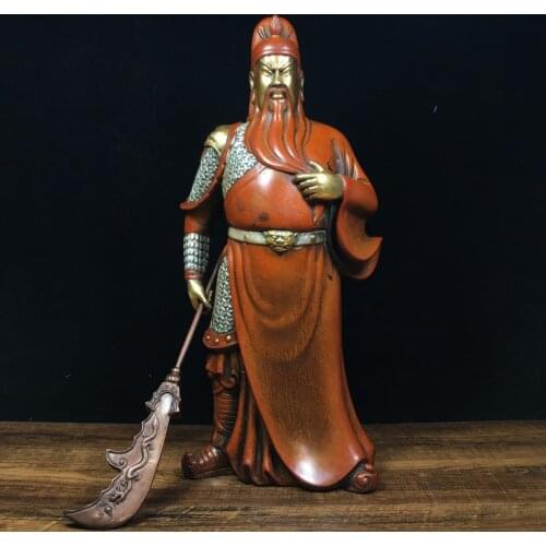 12"Tibet Temple Collection Old Bronze Gilt Real gold silver Guan Yu Kuan Incarnation of Loyalty Take Guan Gong Knife statue