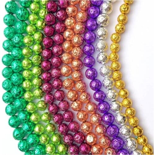 6/8/10mm electroplating Seven Color Rock Volcanic Lava Stone Loose Beads Round Natural Stone Spacer Bead For DIY Jewelry Making