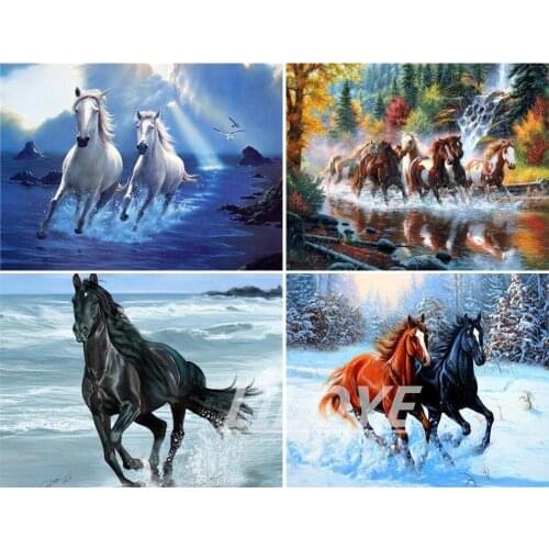 5D DIY Diamond Painting Horse Cross Stitch Kit Full 3D Diamond Embroidery Animals Mosaic Art Pictures of Rhinestones Decor CV564