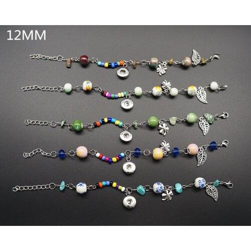 Fashion SG0064 national style Fine Beads Trendy snap Bangle Bracelets 18CM fit 12MM snap buttons jewelry wholesale