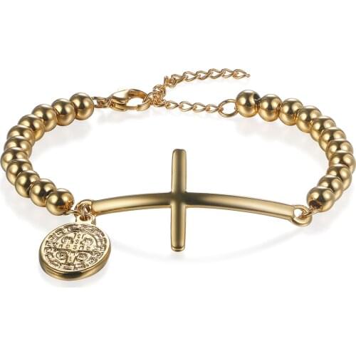 BONISKISS Mens Exorcism Bracelets Stainless Steel Bangle for Women Wholesale Adjustable Vintage Jewelry Gold Bijoux