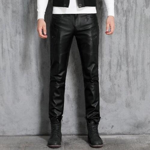 Men Genuine Leather Pants Mens Winter Slim Fashion Sheepskin Casual Fashion Motorcycle Pants Male Locomotive Trousers 2021