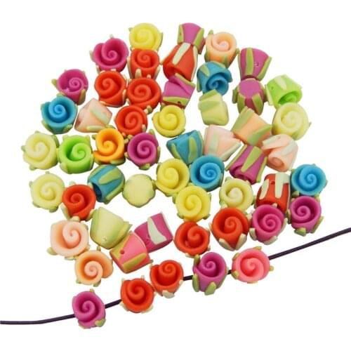 Julie Wang 20PCS Rose Beads Polymer Clay Flower Spacer Beads Random Color Necklace Bracelet Jewelry Making Accessory
