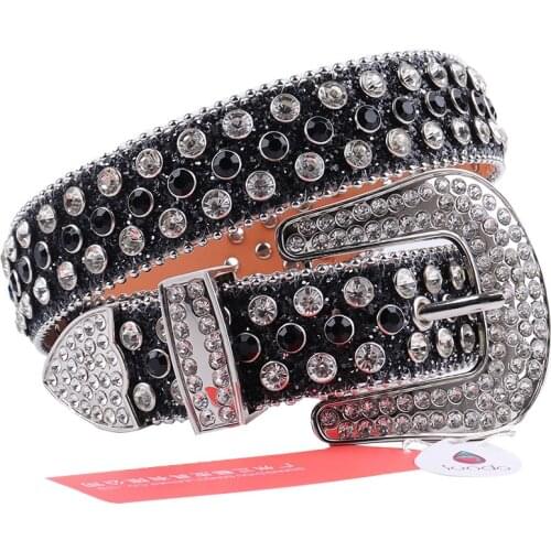 Black Y2k Belt Rhinestone Luxury Brand Designer Belt Buckle Western Cowboy Cowgirl Bling Crystal Studded Waist Belt For Jeans