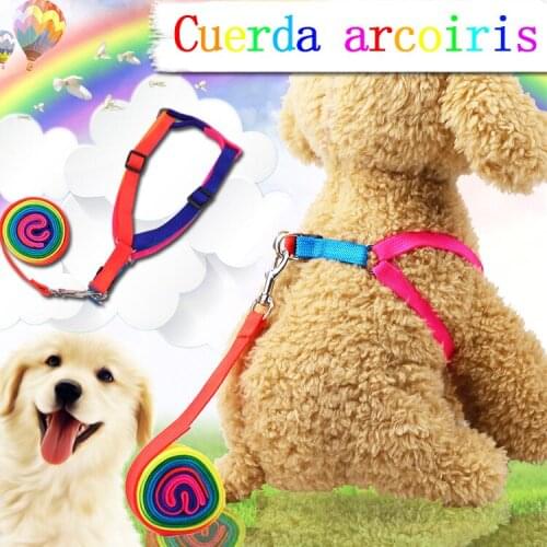 Colorful rope chest strap dog leash with chain cute rainbow pet supplies dog harness dog leash dog chain cute dog harness
