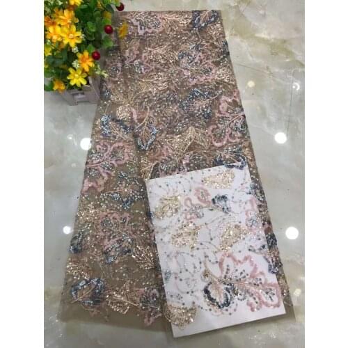 Hot Sale African Mesh Lace Fabric Multicolor Sequins Leafs Tulle Embroidery Craft Sewing DIY Evening Party Wedding Dress 5 Yards