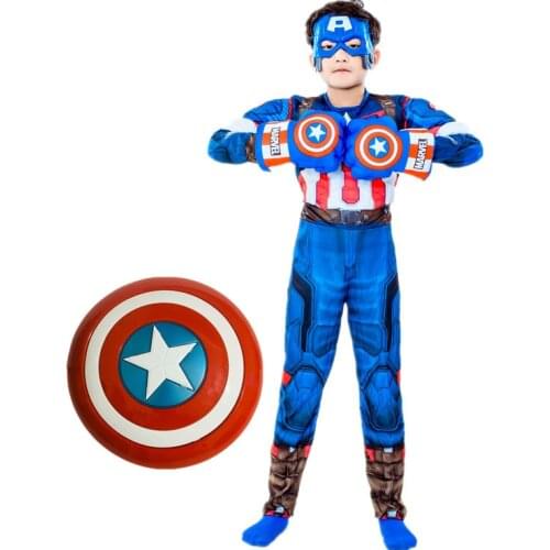 4-12Y Boy Halloween Captain America Muscle Costume Game Gloves/Shield Cosplay Props