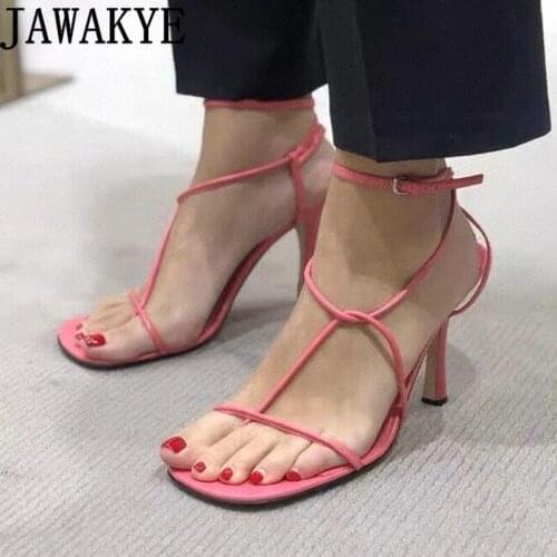 Summer Flip Flop High Heel Sandals Woman Sexy Gladiatus Sandals Knotted Leather Sandals One Strap Split toe Shoes mujer