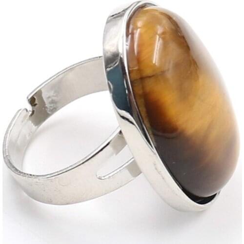 Trendy Oval Shape Tiger Eye Stone Silver Plated Resizable Finger Ring Abalone Shell Jewelry