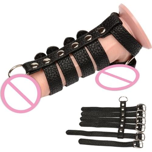 Male Penis Ring Leather Cock and Ball Stretcher Delay Cock Ring Penis Extender Bondage Sex Belt Sex Toys for Men Size Adjustable