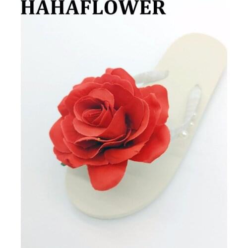 HAHAFLOWER New 2018 Summer Red Rose Beach Flip Flops Sandals Womens Slippers Female Flat Sandals Flip Flops Free shipping