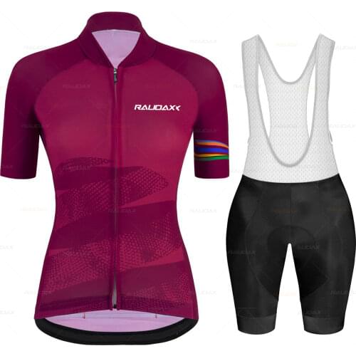 2021 Raudax New Women Summer Breathable Short Sleeve Printed Cycling Jersey Set Riding Clothing Suit Ropa De Ciclismo Para Mujer